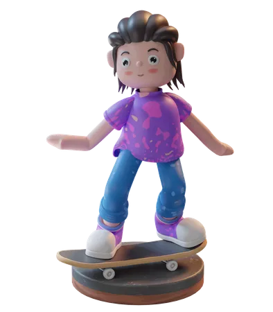 Girl On Skateboard  3D Illustration