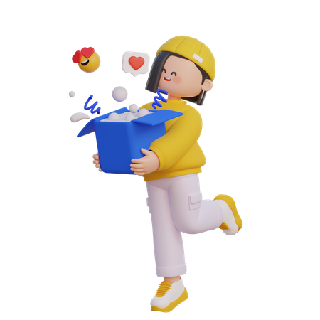 Girl Opening A Present  3D Icon