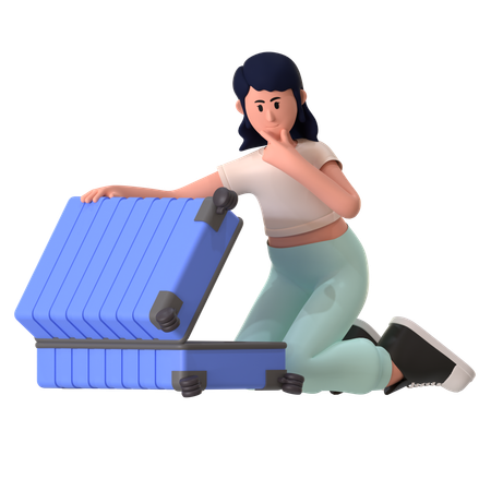 Girl Packing Suitcase For Trip  3D Icon