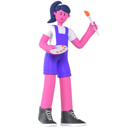 Girl Painting Something  3D Icon