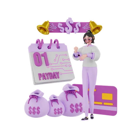 Girl pay bill successfully  3D Illustration