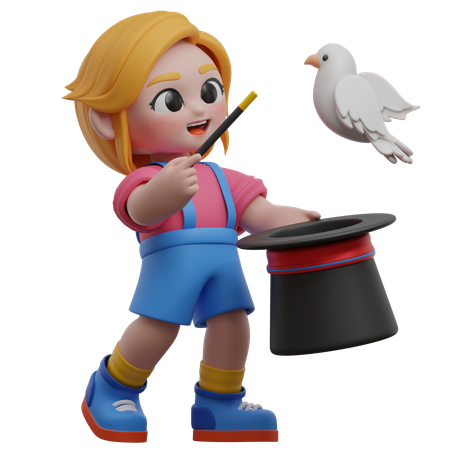 Girl Performing A Magic Trick  3D Icon