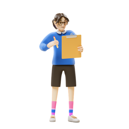 Girl Planning On Checklist  3D Illustration