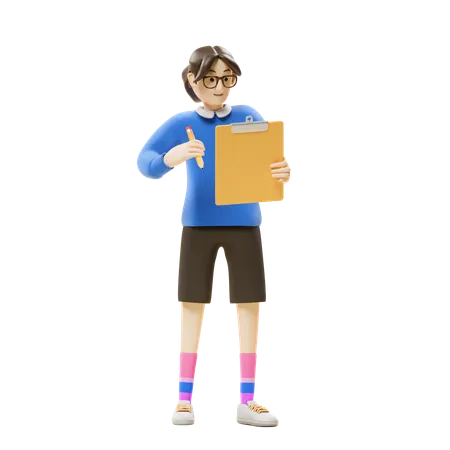 Girl Planning On Checklist  3D Illustration