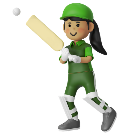 Girl Playing Cricket With Ball And Bat  3D Illustration