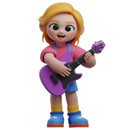 Girl Playing Electric Guitar  3D Illustration