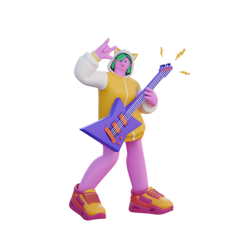 Girl Playing Guitar  3D Icon