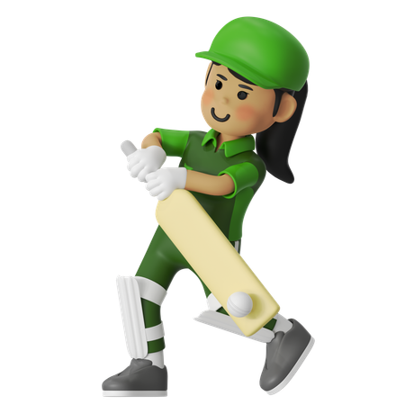 Girl Playing Long Shot With Bat  3D Illustration