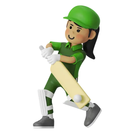 Girl Playing Long Shot With Bat  3D Illustration