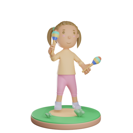 Girl playing maraca music instrument 3D Illustration