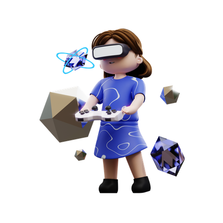 Girl playing meta game 3D Illustration