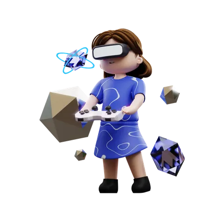 Girl playing meta game 3D Illustration