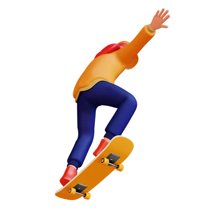 Girl Playing Skateboard  3D Illustration