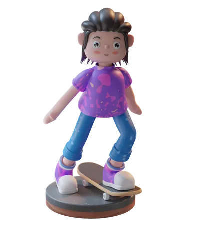 Girl Playing Skateboard 3D Illustration