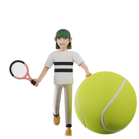 Girl playing tennis 3D Illustration