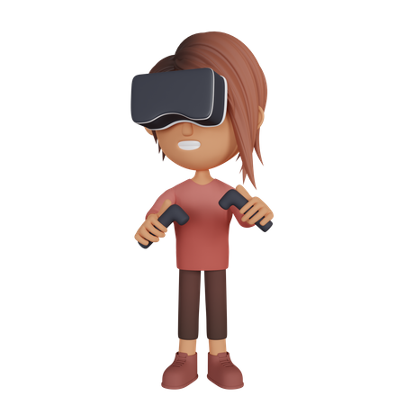 Girl Playing Virtual Reality Game  3D Illustration