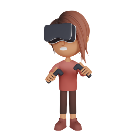 Girl Playing Virtual Reality Game 3D Illustration