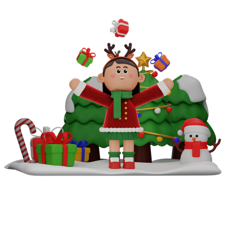 Girl Playing With Gifts  3D Icon