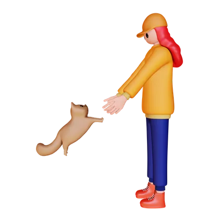 Girl playing with pet dog  3D Illustration