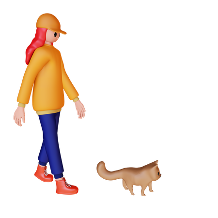 Girl playing with pet dog  3D Illustration