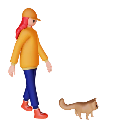 Girl playing with pet dog  3D Illustration