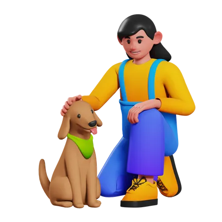 Girl playing with pet dog  3D Illustration