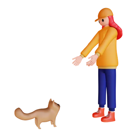 Girl playing with pet dog  3D Illustration