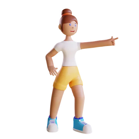 Girl Pointing at something 3D Illustration