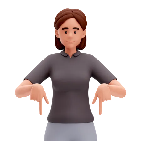 Girl Pointing Down side with Both Hand  3D Illustration