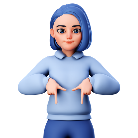 Girl Pointing Down side with Both Hand  3D Illustration