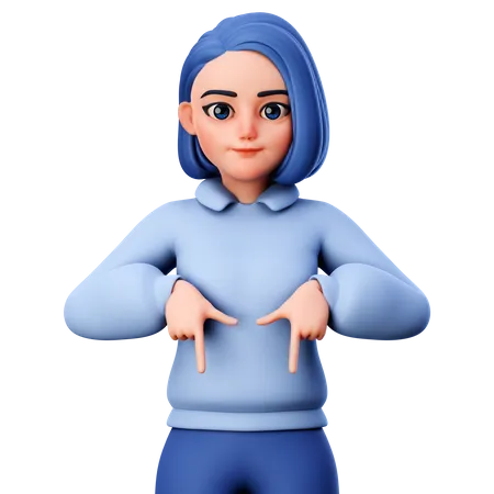 Girl Pointing Down side with Both Hand  3D Illustration