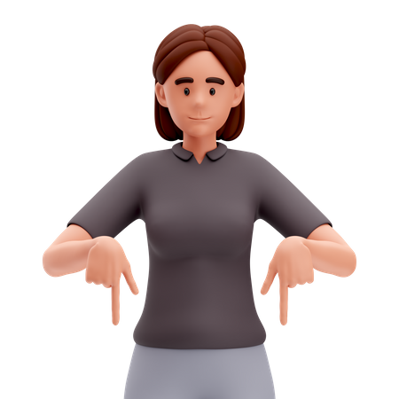 Girl Pointing Down side with Both Hand  3D Illustration