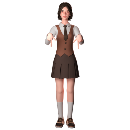 Girl Pointing Downwards  3D Illustration