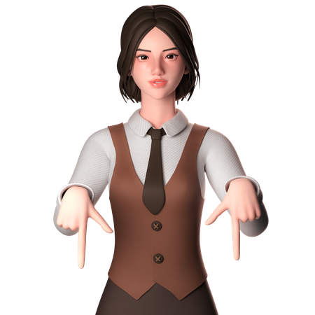 Girl Pointing Downwards  3D Icon
