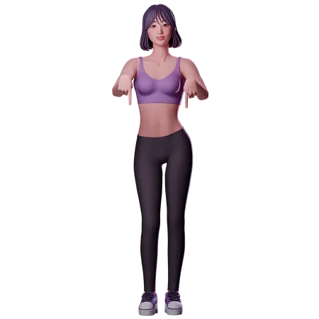 Girl Pointing Downwards  3D Illustration