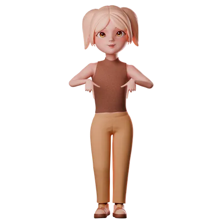 Girl Pointing Downwards  3D Illustration