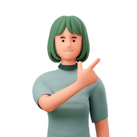 Girl Pointing Empty Space Close In Her Head  3D Illustration