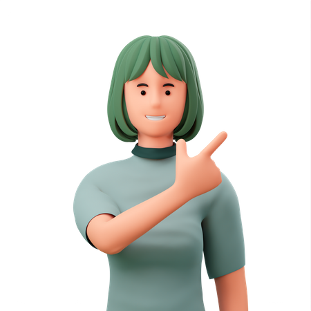 Girl Pointing Empty Space Close In Her Head 3D Illustration