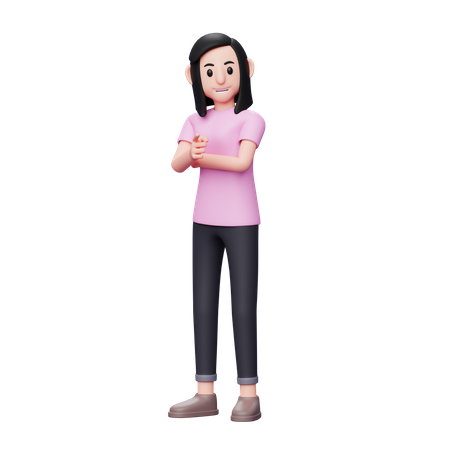 Girl pointing finger  3D Illustration