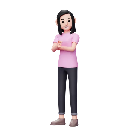 Girl pointing finger  3D Illustration