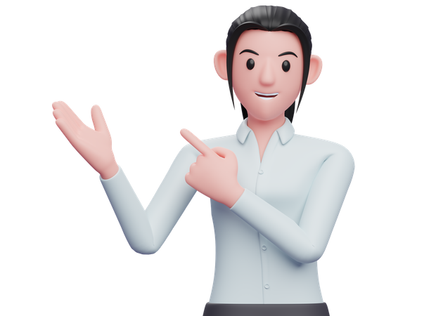 Girl pointing finger sideway  3D Illustration