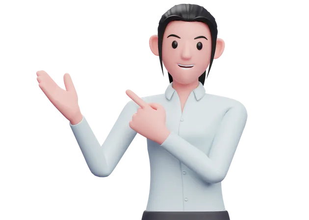 Girl pointing finger sideway  3D Illustration