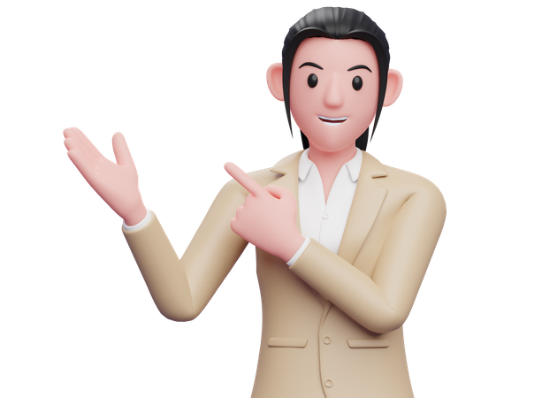 Girl pointing finger sideway  3D Illustration