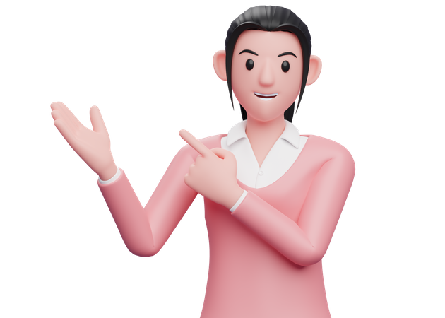 Girl pointing finger sideway  3D Illustration