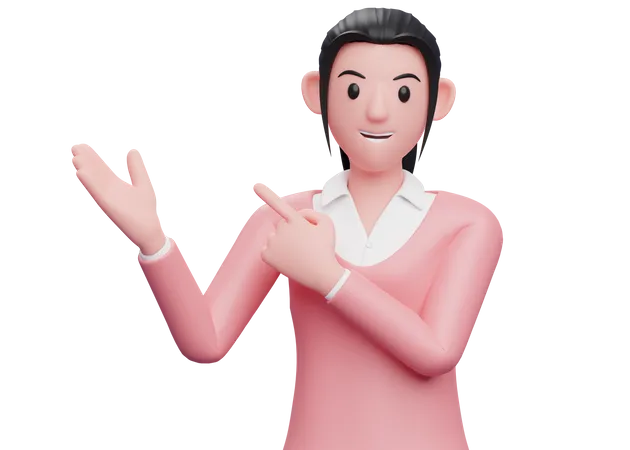 Girl pointing finger sideway  3D Illustration