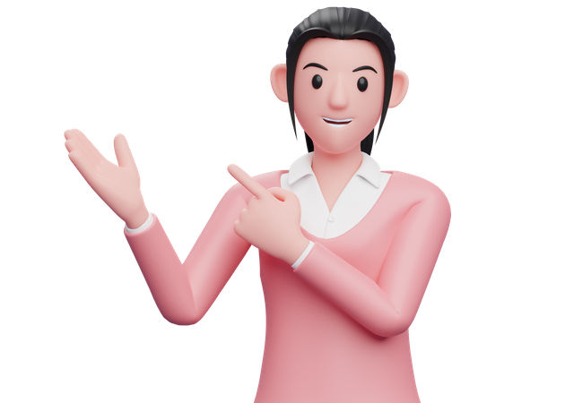 Girl pointing finger sideway 3D Illustration