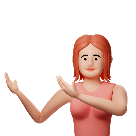 Girl pointing hands at something  3D Illustration