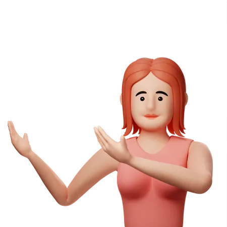 Girl pointing hands at something  3D Illustration