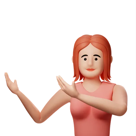 Girl pointing hands at something 3D Illustration