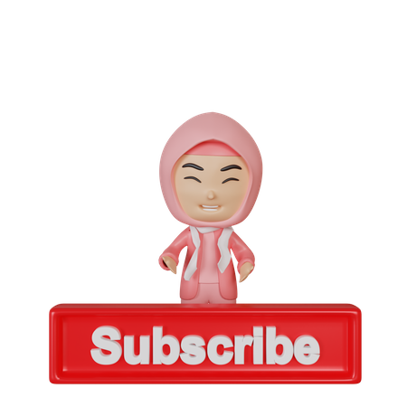 Girl pointing hands at subscribe button  3D Icon